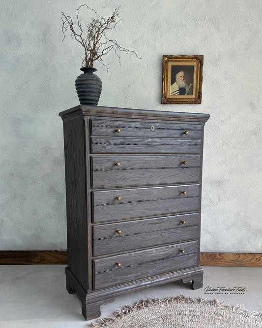 How I Created A Raised Grain Dark Oak Finish: A Basset Tall Dresser Makeover